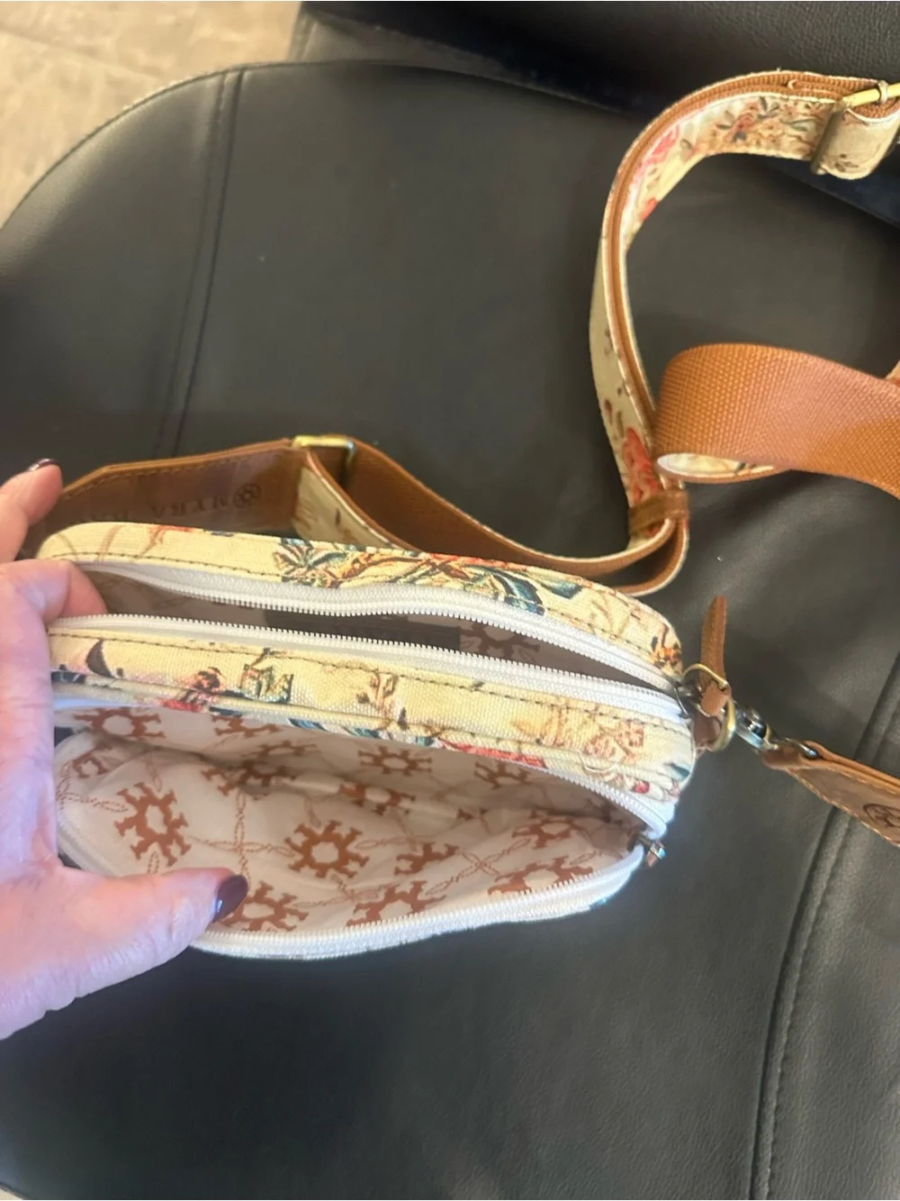 Myra Bag Floral Canvas Crossbody in Cream with Blue and Pink Accents